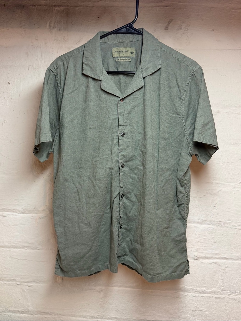 Abercrombie & Fitch Sage Green Short-Sleeve Button-Down Shirt